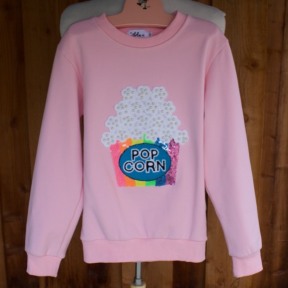Lola + The Boys Kids Pearl And Popcorn Crewneck Sweatshirt In Pink Size 10 - Picture 1 of 14